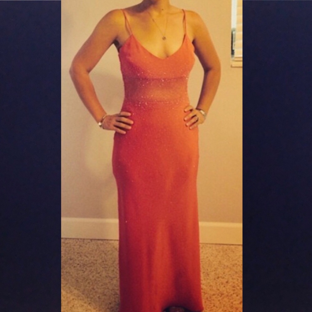 Cache Formal Dress Floor Length Beaded Coral Prom